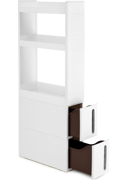 Mutfak ve Kiler Için Dar 3 Raflı 2 Çekmeceli Girintili Dolap, Mutfak ve Mahzen 17CM Geniş Beyaz KFR06WT