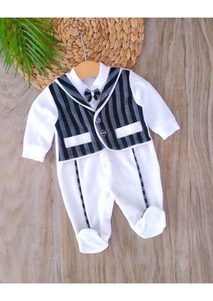 Erkek Bebek %100 Pamuklu Papyonlu Kışlık Kadife Tulum BBK5817