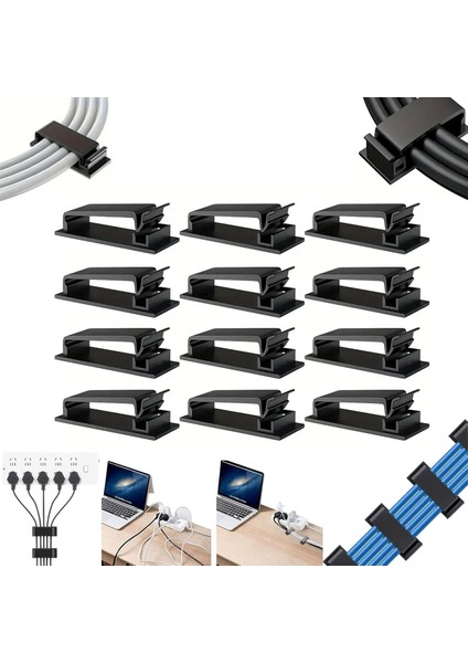 12 Adet Kablo Düzenleyici Klips Seti Yapışkanlı Kablo Kanalı Organizer Masa Ofis Kablo Toplayıcı (Siyah Veya Beyaz Gönderilir)