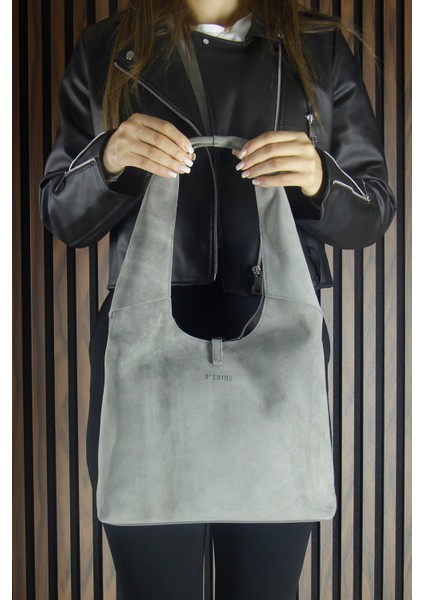 Gri Hakiki Dana Süet Püsküllü Manyetik Kapaklı Orta Boy Günlük Omuz Çantası fiyatları