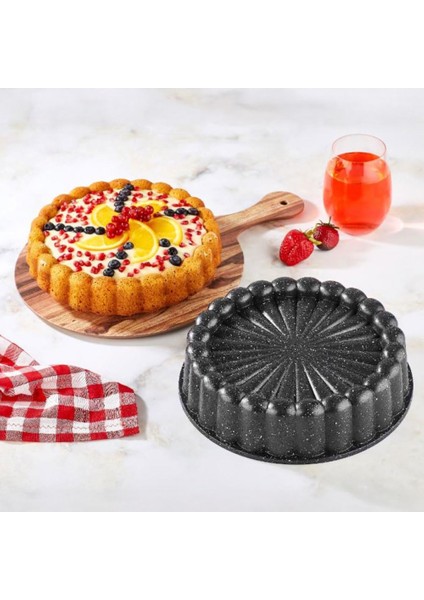 Thermo Döküm Gövdeli Keskin Tart ve Kek Kalıbı 28CM, Dilimli ve Döküm, Siyah Granit Benekli Pişirme Kabı, Çıkarma, Dayanıklı Alaşım