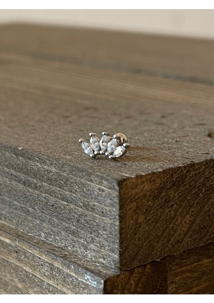 925 Ayar Gümüş Baget Taşlı Kıkırdak Helix Tragus Piercingi Gümüş Piercing