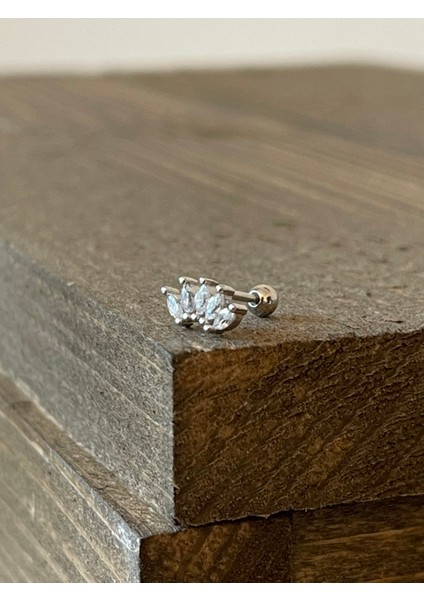 925 Ayar Gümüş Baget Taşlı Kıkırdak Helix Tragus Piercingi Gümüş Piercing fiyatları