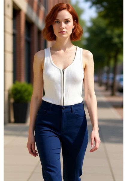 Kadın Fermuarlı V Yaka Kolsuz Triko Crop Kaliteli Şık Rahat Modern Zarif Günlük