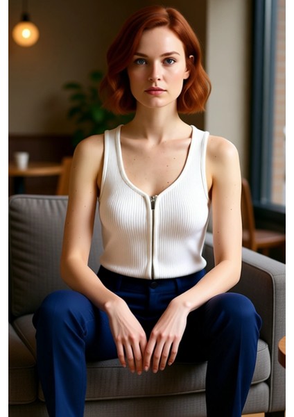 Kadın Fermuarlı V Yaka Kolsuz Triko Crop Kaliteli Şık Rahat Modern Zarif Günlük fiyatları