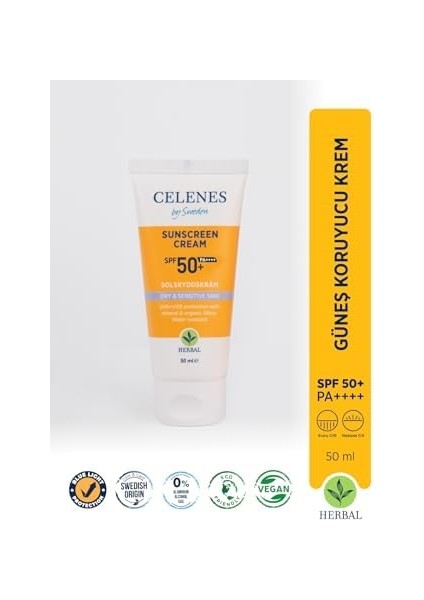 Celenes Herbal Güneş Kremi, Kuru ve Hassas Ciltler, 50 Spf, 50ML fiyatları