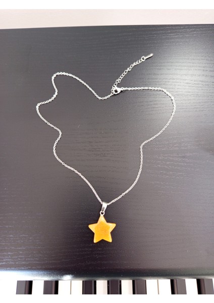 Doğal Taş Kahverengi Yeşim Yıldız Şeklinde Kolye