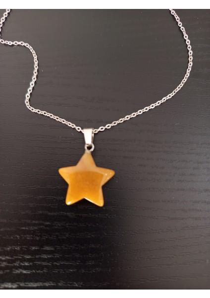 Doğal Taş Kahverengi Yeşim Yıldız Şeklinde Kolye fırsatları