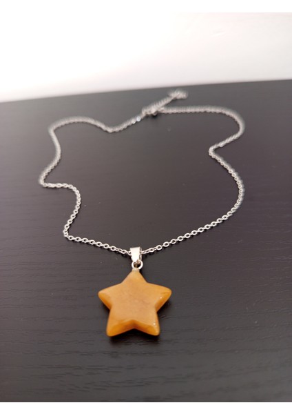 Doğal Taş Kahverengi Yeşim Yıldız Şeklinde Kolye indirimleri