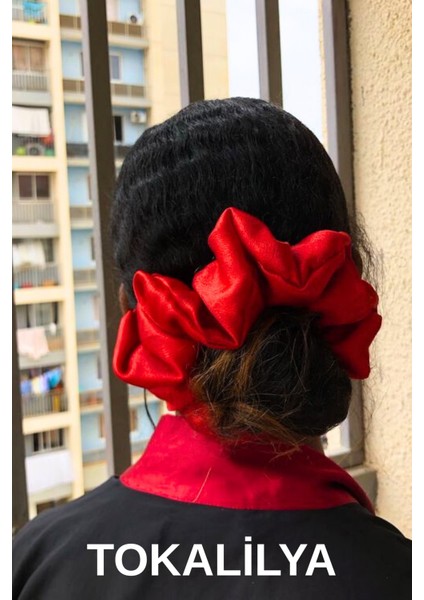 Kadın Lastikli Saten Oversize Xxl [çapı 20CM] Scrunchie Simit Toka
