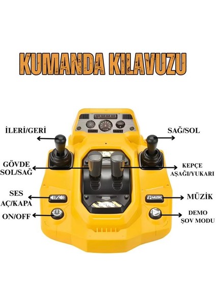 1:14 Ölçek Şarjlı Işıklı Sesli Konsol Kumandalı Metal Başlıklı Oyuncak Ekskavatör Kepçe modelleri