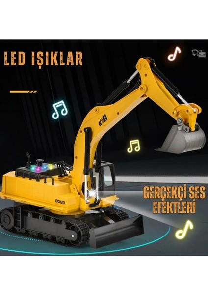 1:14 Ölçek Şarjlı Işıklı Sesli Konsol Kumandalı Metal Başlıklı Oyuncak Ekskavatör Kepçe indirimleri