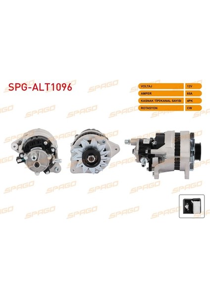 SPAGO-SPG-ALT1096 - Alternator 12V 65A 4pk (ALT490) Ford Transıt T15 - T12 (Lcx) - T150 Lcy (Vakumlu)