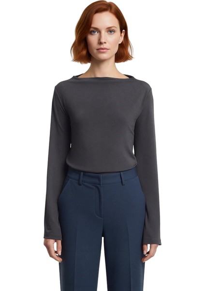 Kadın Gri Regular Kalıp Ispanyol Kol Esnek Örme Bluz Casual Günlük Kullanım Için Sandy Dokuma modelleri