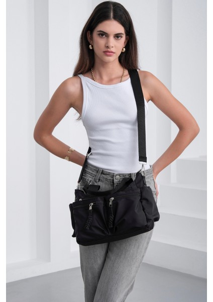 Bones Çok Gözlü El ve Omuz Çantası Siyah