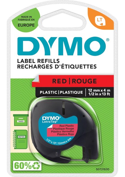 S0721630, Letratag Plastik Şerit (12 mm x 4 Mt), Kırmızı (59424)