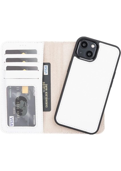 Apple iPhone 13 Uyumlu Deri Cüzdanlı Kılıf F3 Beyaz indirimleri