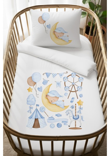 %100 Pamuk Anne Yanı 60X100 Beşik Nevresim Takımı