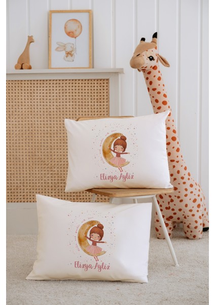 %100 Pamuk Isme Özel 2li Ekru Bebek Yastık Kılıfı 35X45 Cm-Ayda Ki Kız