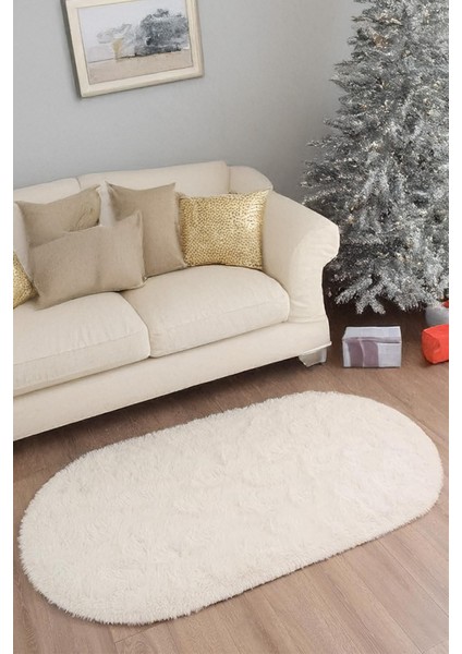 Krem Oval Post Halı Peluş Yumuşak Kaymaz Dot Taban Antibakteriyel Makinada Yıkanabilir Yolluk fiyatları