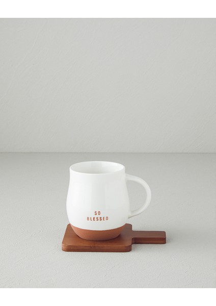 So Blessed New Bone China Bardak Altlıklı Kupa 450 ml Beyaz
