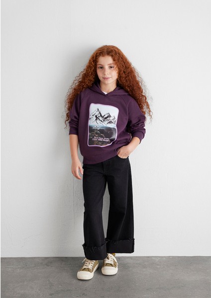 Baskılı Mor Sweatshirt 7S10154-70635