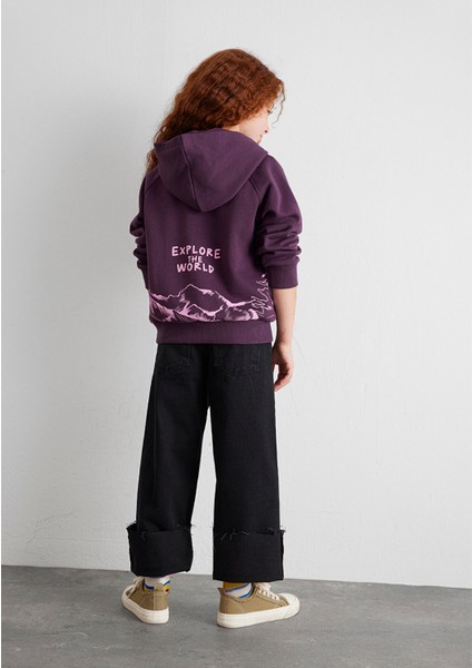 Baskılı Mor Sweatshirt 7S10154-70635