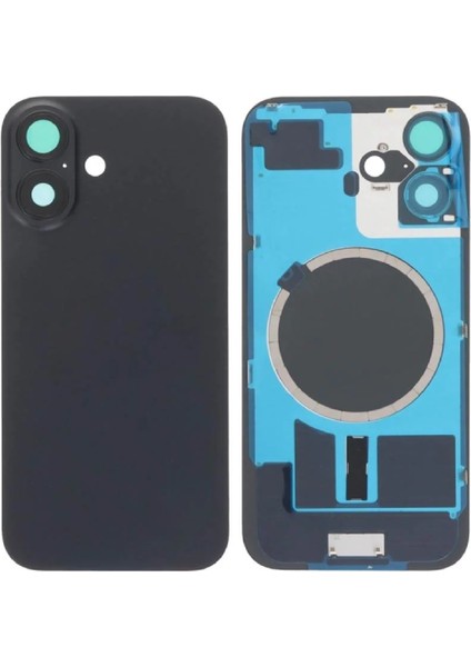 Iphone 16 Arka Kapak Full Kamera Camlı (Pil Kapağı) - Magsafe Demirli - Siyah