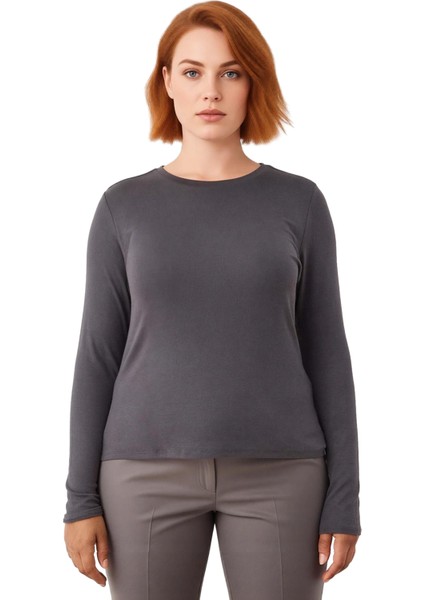 Kadın Vücut Saran Esnek Örme Bisiklet Yaka Uzun Kollu Crop Üst Kaliteli Şık Rahat Modern Zarif fiyatları