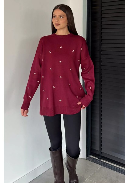 Kadın Kurdele Nakışlı Triko Kazak (M-L-Xl Uyumludur) P-00018883