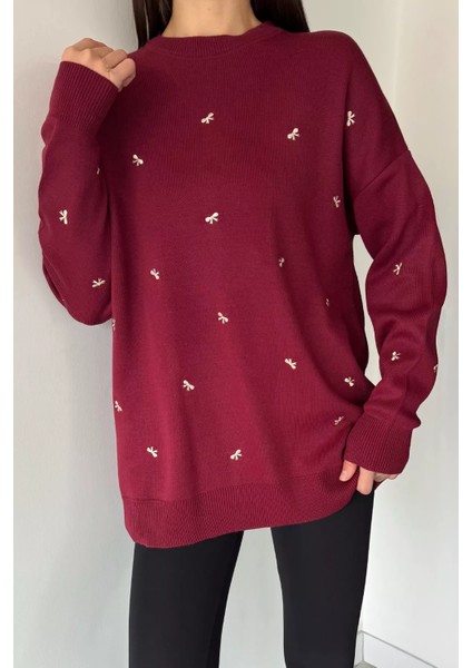 Kadın Kurdele Nakışlı Triko Kazak (M-L-Xl Uyumludur) P-00018883 fiyatları