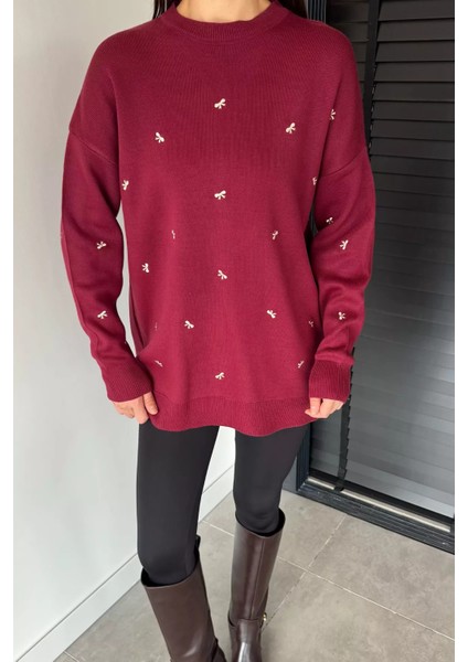 Kadın Kurdele Nakışlı Triko Kazak (M-L-Xl Uyumludur) P-00018883 modelleri