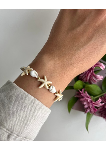 Deniz Yıldızlı Deniz Kabuklu Makrome Bileklik