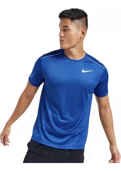 Dri-Fıt Miler Men's Short Sleeve Running Training Gym Shirt Top Blue Mavi Tişört