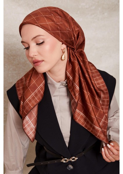 Kiremit Kareli Twill Ipek Eşarp