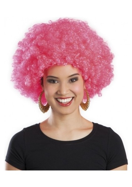 Pembe Renk Kıvırcık Afro Bonus Parti Peruğu