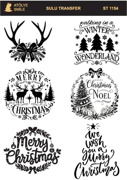 ST1154 Yeniyıl, Kaligrafik Yazı Desenli Açık Zemin Sulu Transfer 25*35 cm