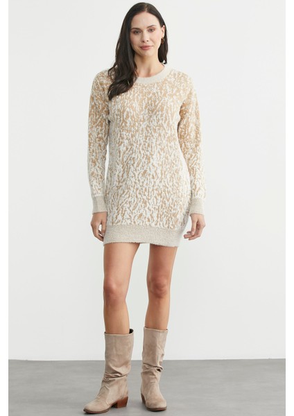 Renk Kombinli Tunik Triko Kazak - Karamel