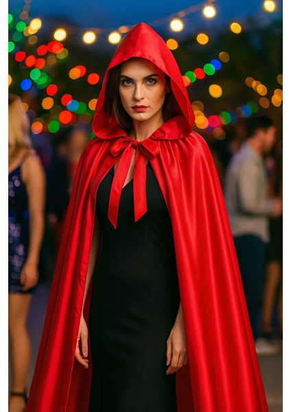 Kanlı Iskelet Maske ve Kapüşonlu Kırmızı Pelerin Kostüm Seti – Yetişkin Halloween Kıyafeti - 120 cm fiyatları