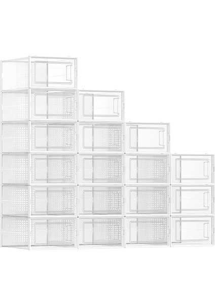 Ayakkabı Kutuları, 18 Şeffaf Ayakkabı Kutusu Seti, Katlanabilir ve Istiflenebilir, 44 Bedene Kadar, Şeffaf Beyaz LSP18SWT