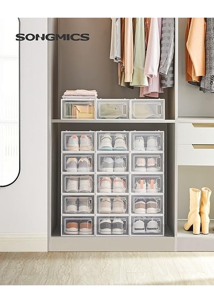 Ayakkabı Kutuları, 18 Şeffaf Ayakkabı Kutusu Seti, Katlanabilir ve Istiflenebilir, 44 Bedene Kadar, Şeffaf Beyaz LSP18SWT fiyatları