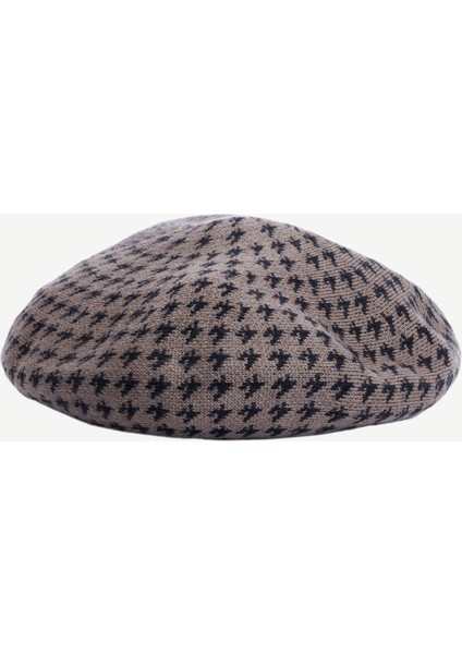 Yün Karışımlı Desenli Fransız Şapkası