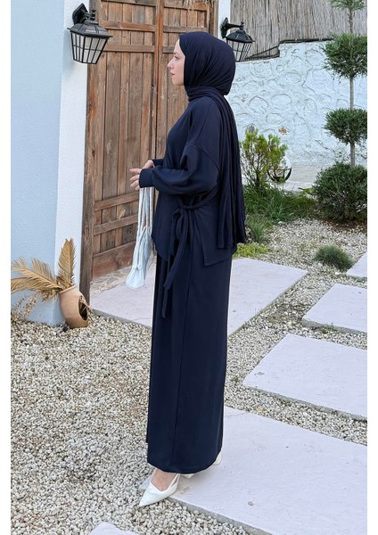 Büzgülü Tesettür Elbise Lacivert fiyatları