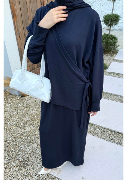 Büzgülü Tesettür Elbise Lacivert modelleri