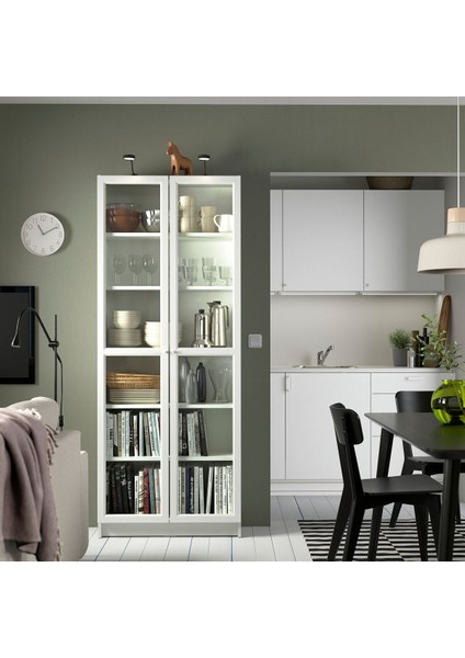 Cam kapaklı kitaplık, beyaz, 80x30x202 cm fiyatları