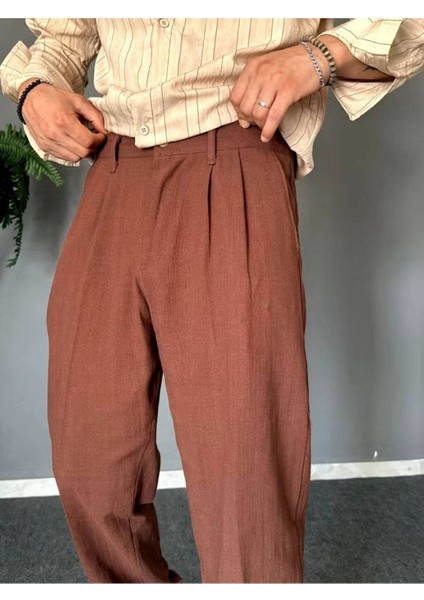 Old Money Pileli Baggy Kalıp Beli Lastikli Yazlık Keten Pantolon fiyatları