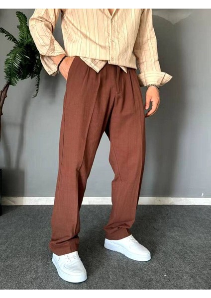 Old Money Pileli Baggy Kalıp Beli Lastikli Yazlık Keten Pantolon fırsatları