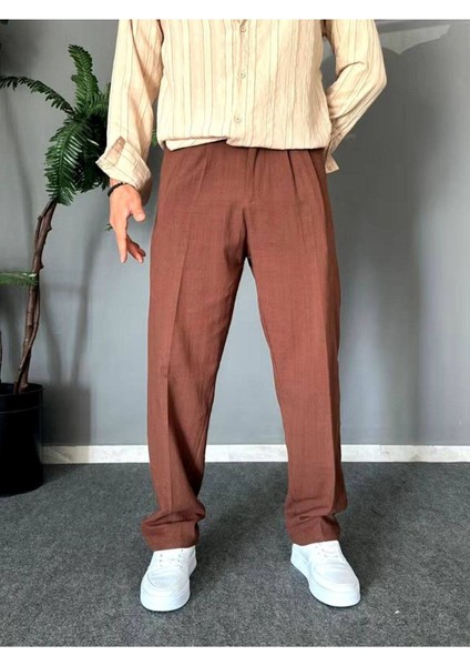 Old Money Pileli Baggy Kalıp Beli Lastikli Yazlık Keten Pantolon indirimleri