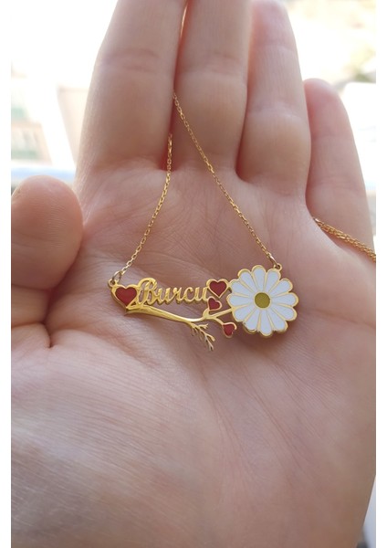 925 Ayar Gümüş 24 Ayar Altın Kaplama Isimli Papatya Kolye