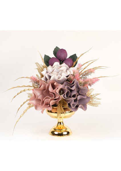 Yapay Çiçekli Gold Küçük Ayak Vazo No:6
